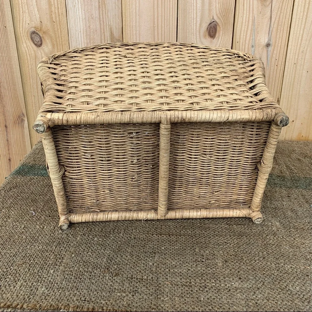 Vintage Rattan Wicker Magazine Rack Basket